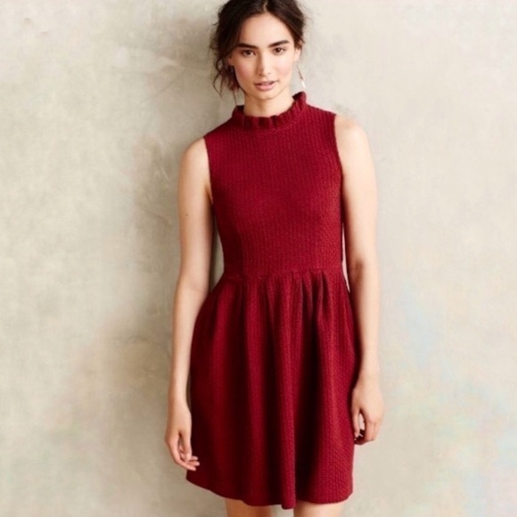 Anthropologie Ganni Pinnacle Textured Ruffle Neck Sleeveless Dress Bordeaux XS - Picture 1 of 16